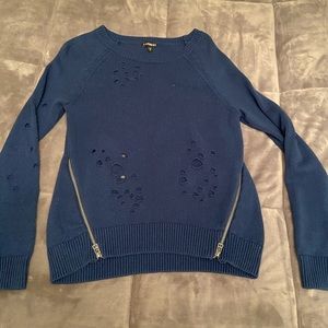 Express Navy Distressed Sweater w/ zippers